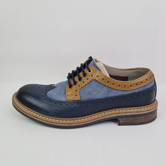 Clarks TOR Oxford Men's Dress Shoes Size 7.5 Blue Tan Wingtip Leather - Picture 1 of 14
